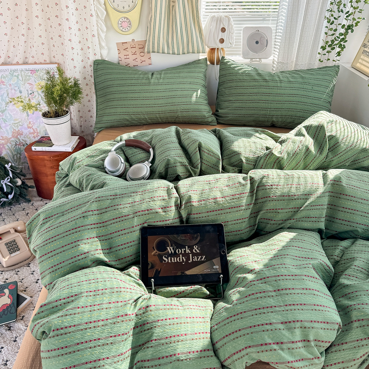 91家纺网 家纺一手货源 找家纺 多品家纺 2026年奶呼呼云感双层纱单被套 被套单件 薄荷青柚