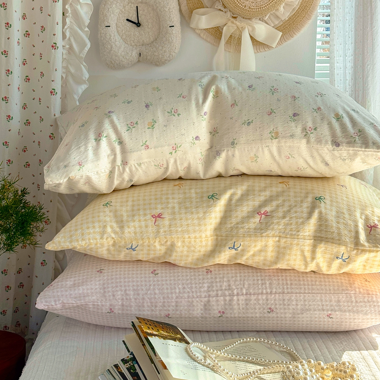 91家纺网 家纺一手货源 找家纺 多品家纺 2026春夏新款超柔奶呼呼双层纱枕套 枕套单件 组合图仅供展示不可下单