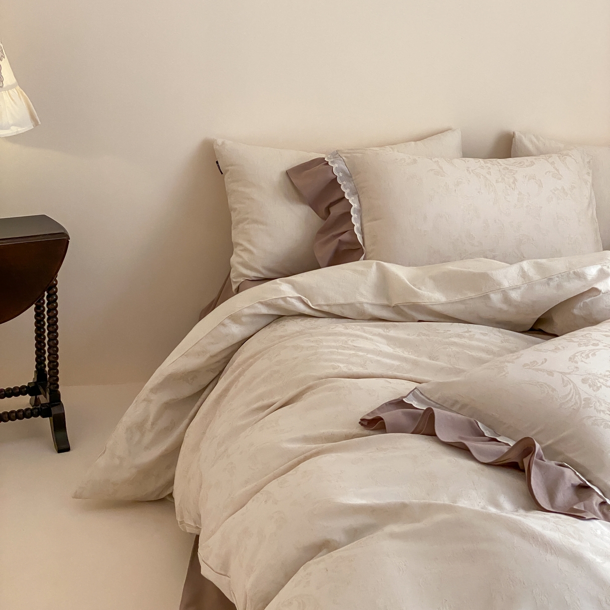 91家纺网 家纺一手货源 找家纺 玉宇阁家居 2026新款色织棉麻大提花四件套-花边款 花边款-植屿