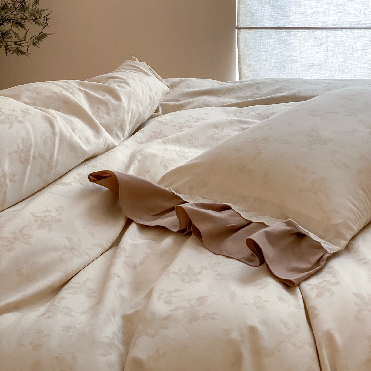 91家纺网 家纺一手货源 找家纺 玉宇阁家居 2026新款色织棉麻大提花四件套-花边款 花边款-鸢梦