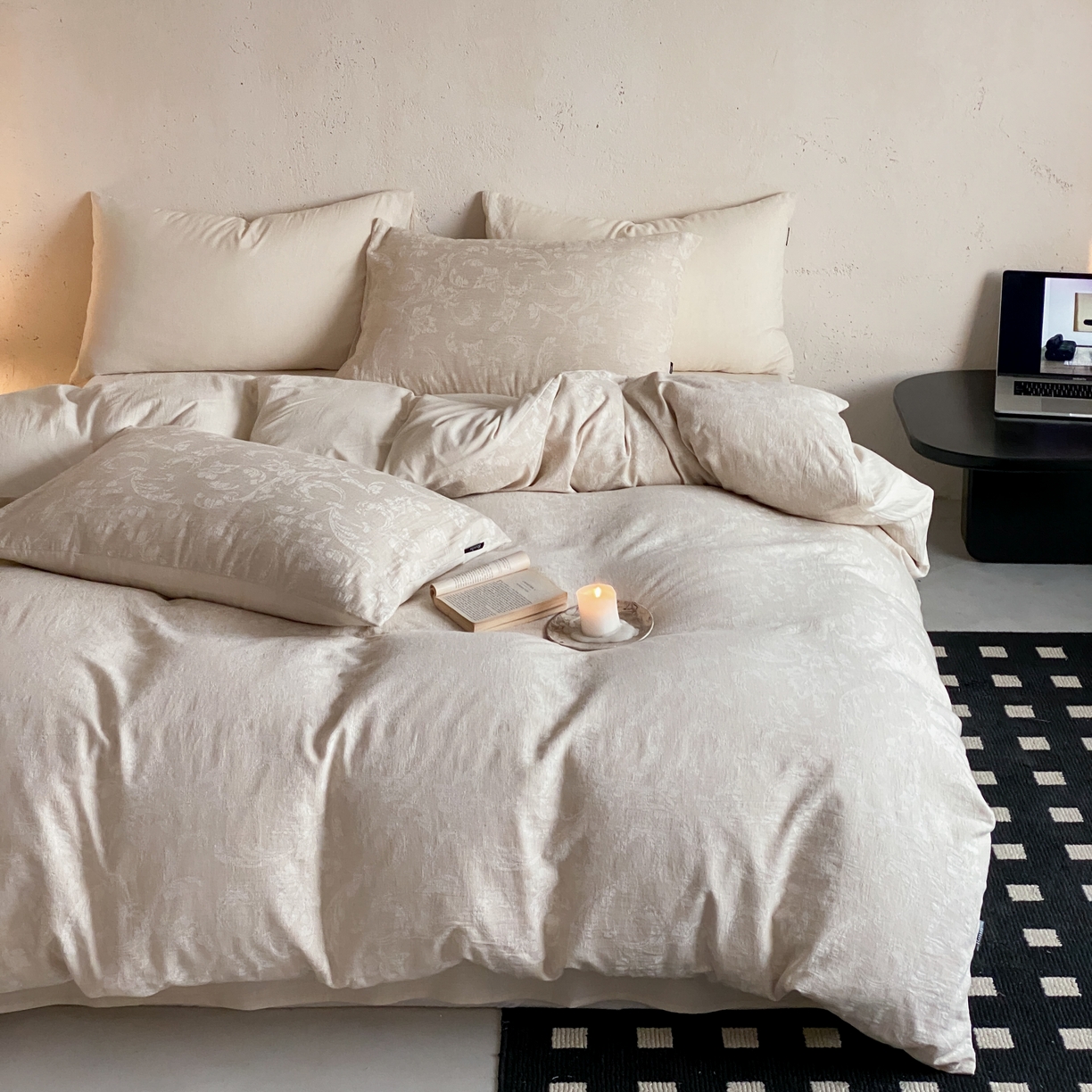 91家纺网 家纺一手货源 找家纺 （总）玉宇阁家居 2026新款色织棉麻大提花四件套-简约款