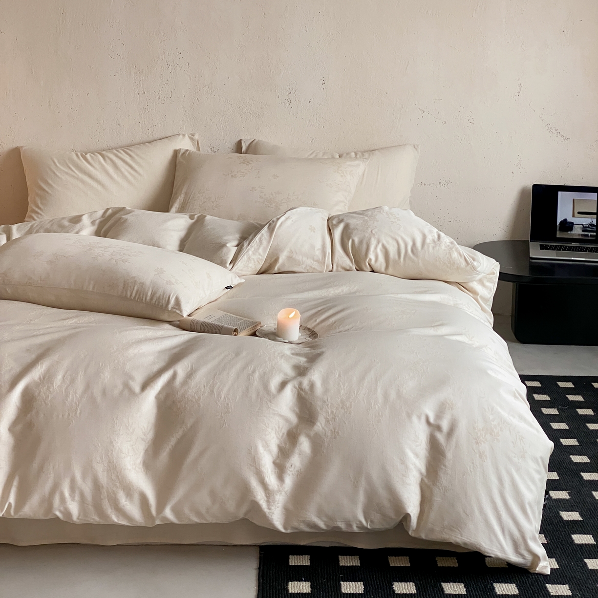 91家纺网 家纺一手货源 找家纺 （总）玉宇阁家居 2026新款色织棉麻大提花四件套-简约款