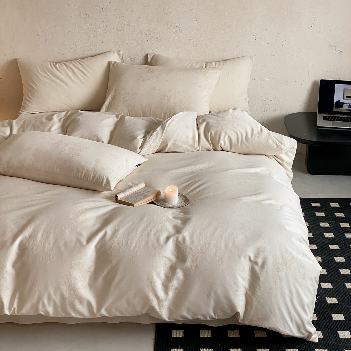 91家纺网 家纺一手货源 找家纺 玉宇阁家居 2026新款色织棉麻大提花四件套-简约款 简约款-匆匆