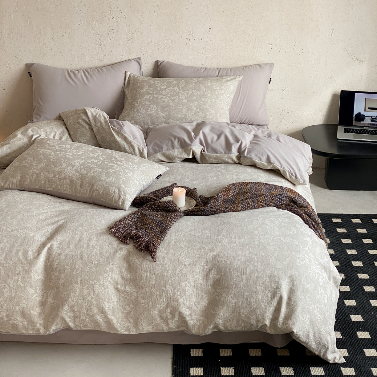 91家纺网 家纺一手货源 找家纺 （总）玉宇阁家居 2026新款色织棉麻大提花四件套-简约款