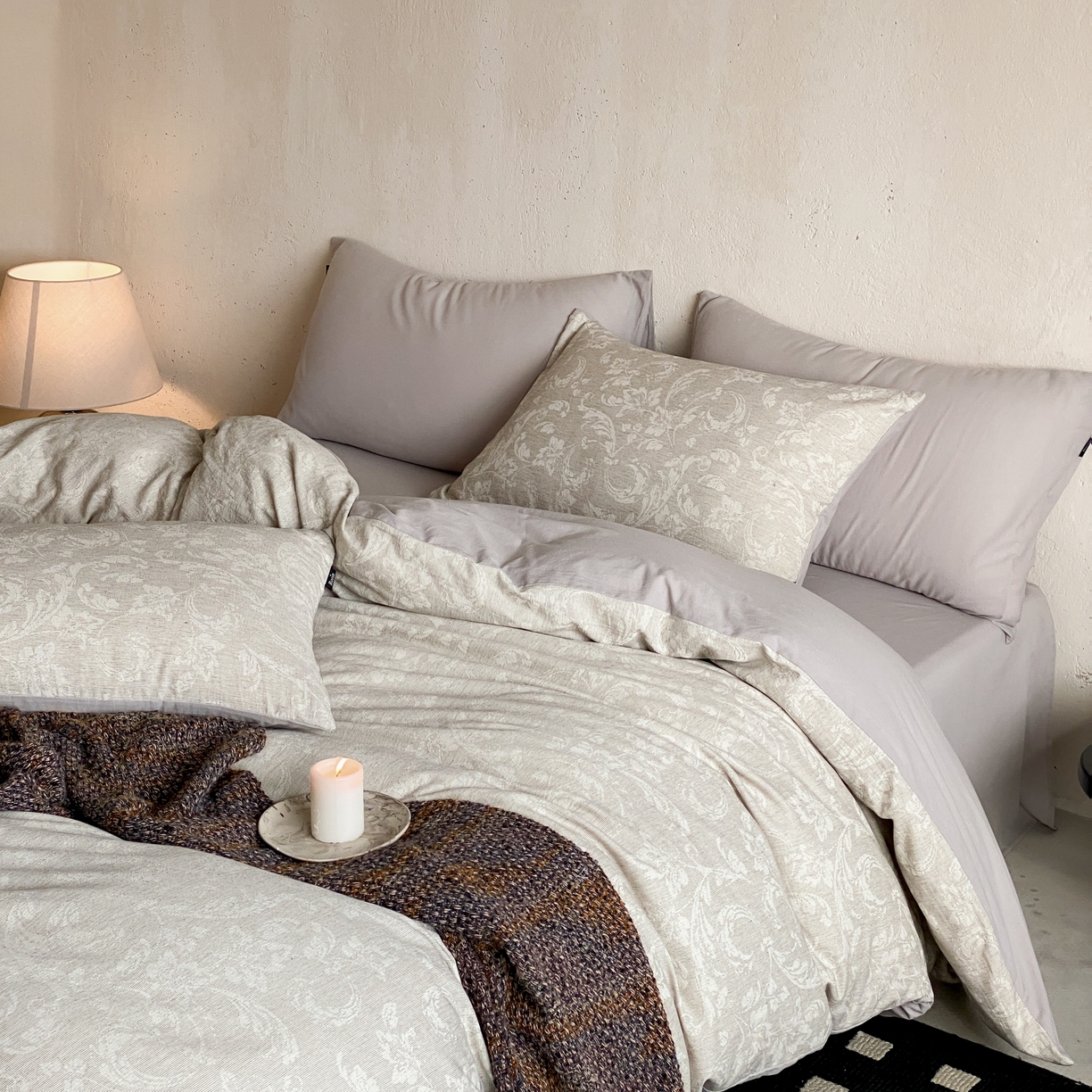 91家纺网 家纺一手货源 找家纺 玉宇阁家居 2026新款色织棉麻大提花四件套-简约款 简约款-莳光-苒