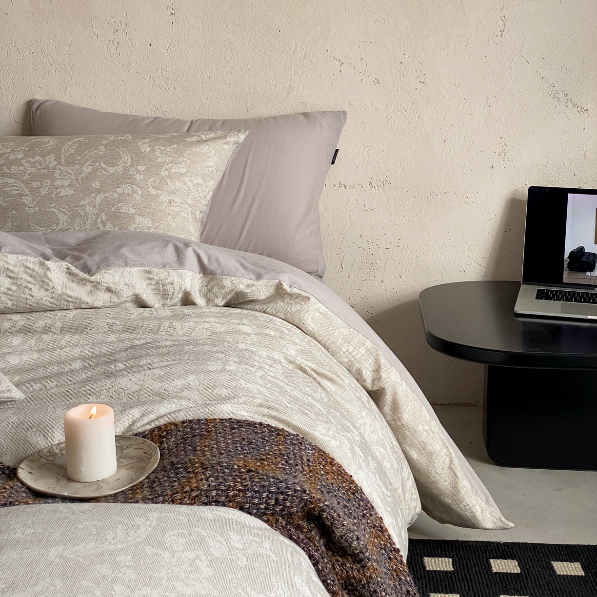 91家纺网 家纺一手货源 找家纺 玉宇阁家居 2026新款色织棉麻大提花四件套-简约款 简约款-莳光-苒