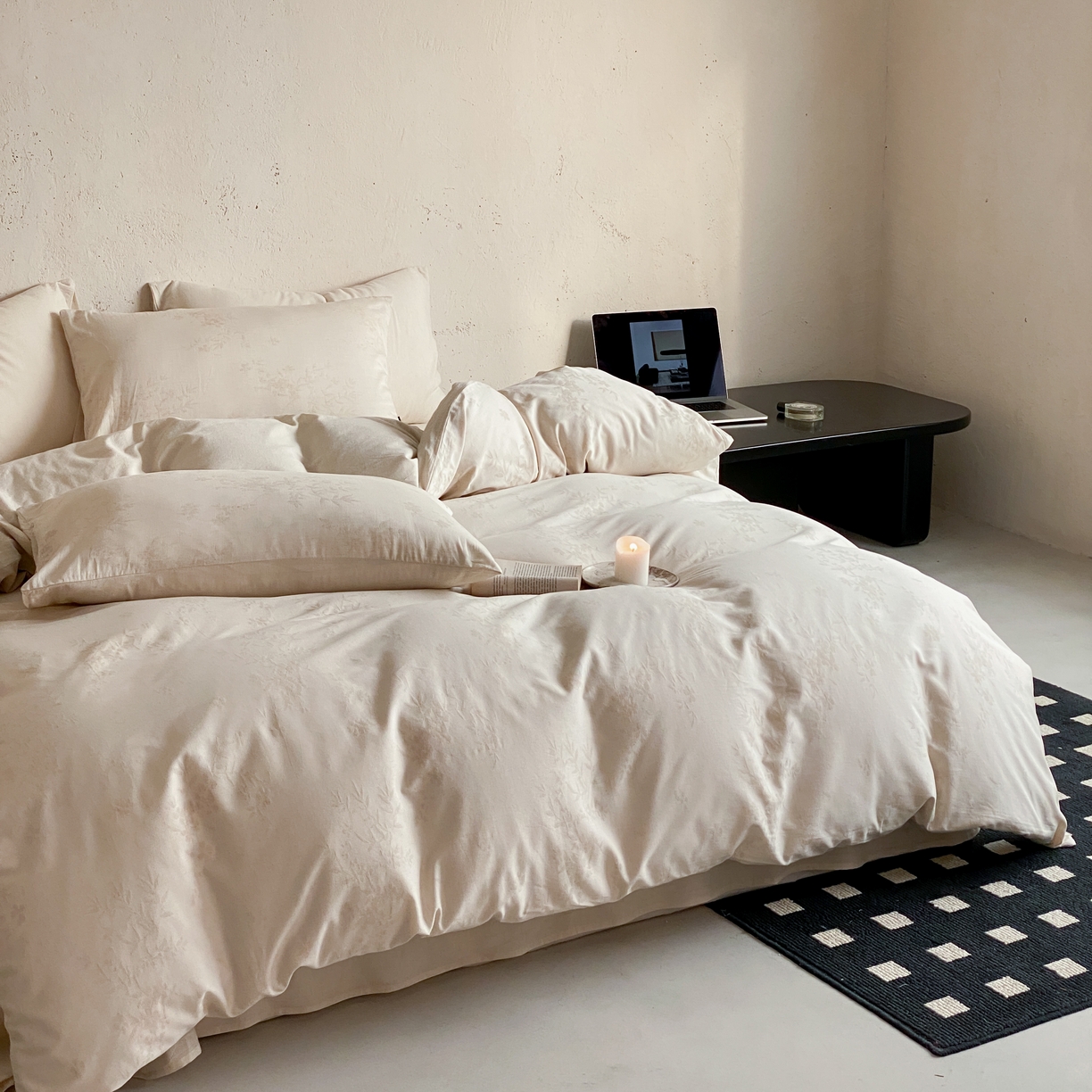 91家纺网 家纺一手货源 找家纺 玉宇阁家居 2026新款色织棉麻大提花四件套-简约款 简约款-匆匆