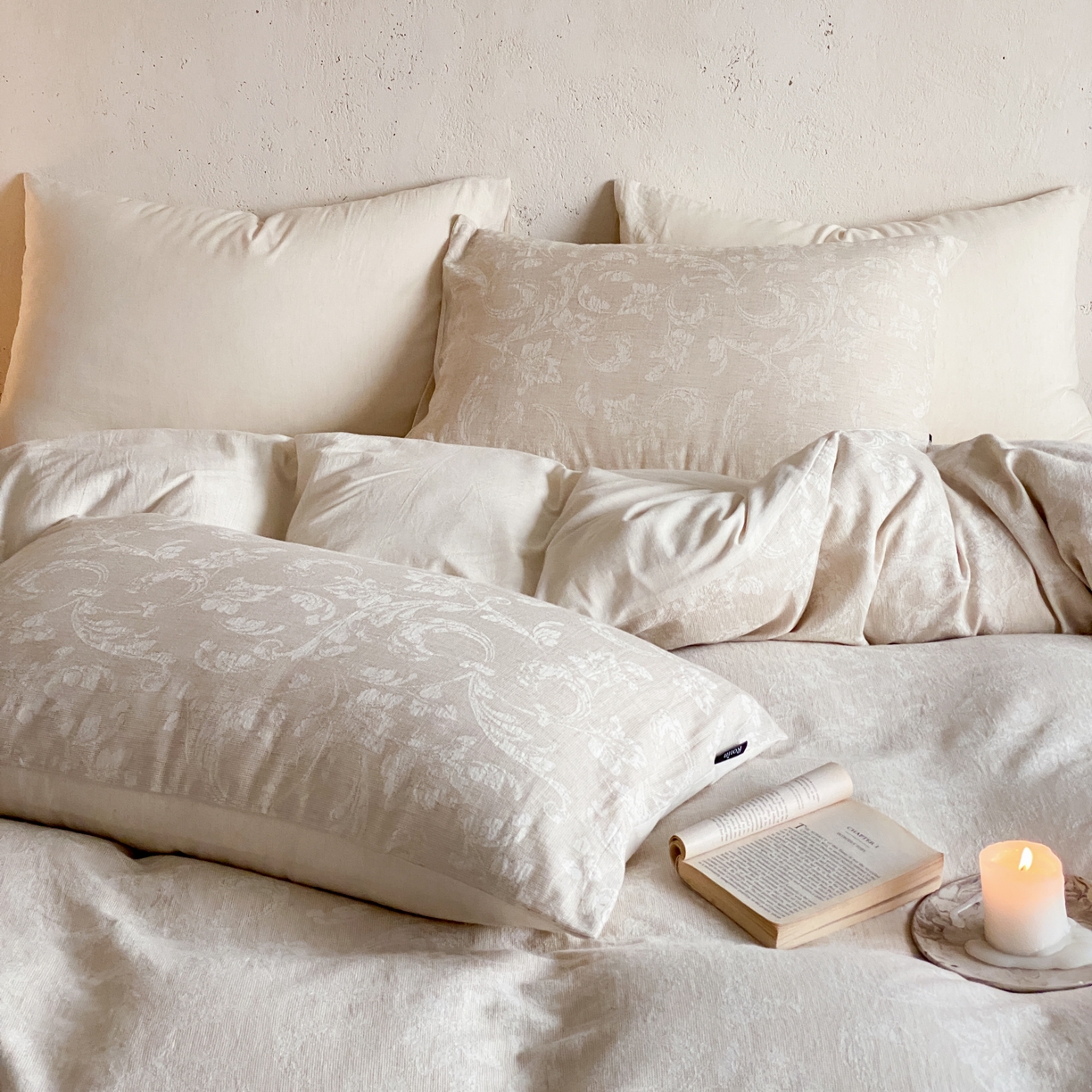 91家纺网 家纺一手货源 找家纺 玉宇阁家居 2026新款色织棉麻大提花四件套-简约款 简约款-莳光-浅痕