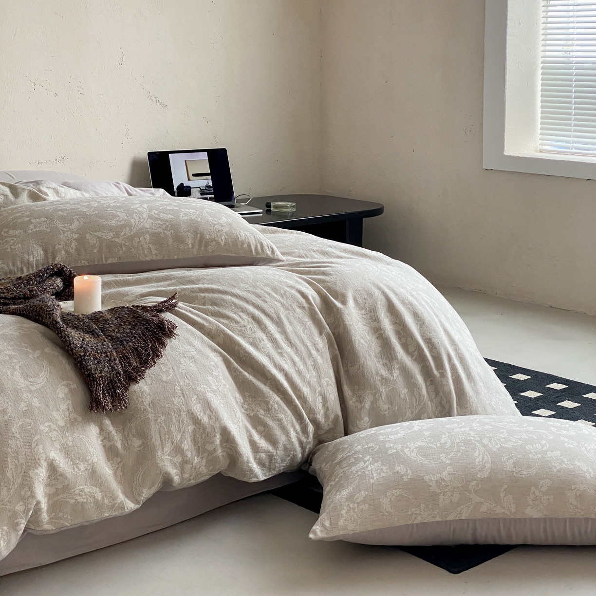 91家纺网 家纺一手货源 找家纺 玉宇阁家居 2026新款色织棉麻大提花四件套-简约款 简约款-莳光-苒