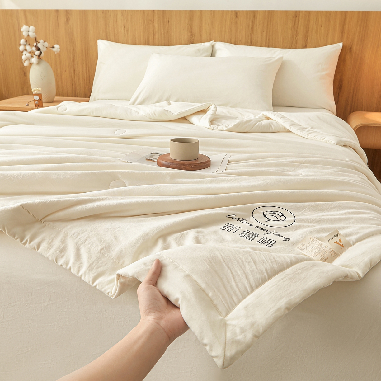 91家纺网 家纺一手货源 找家纺 晓时候 2026春夏新款纯色水洗棉双拼夏被新疆棉花被夏凉被空调被被子被芯-素夏 素夏-奶白