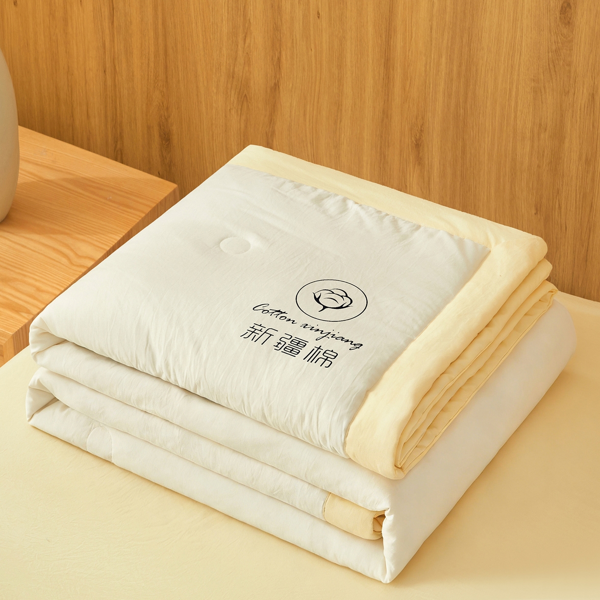 91家纺网 家纺一手货源 找家纺 晓时候 2026春夏新款纯色水洗棉双拼夏被新疆棉花被夏凉被空调被被子被芯-素夏 素夏-白黄