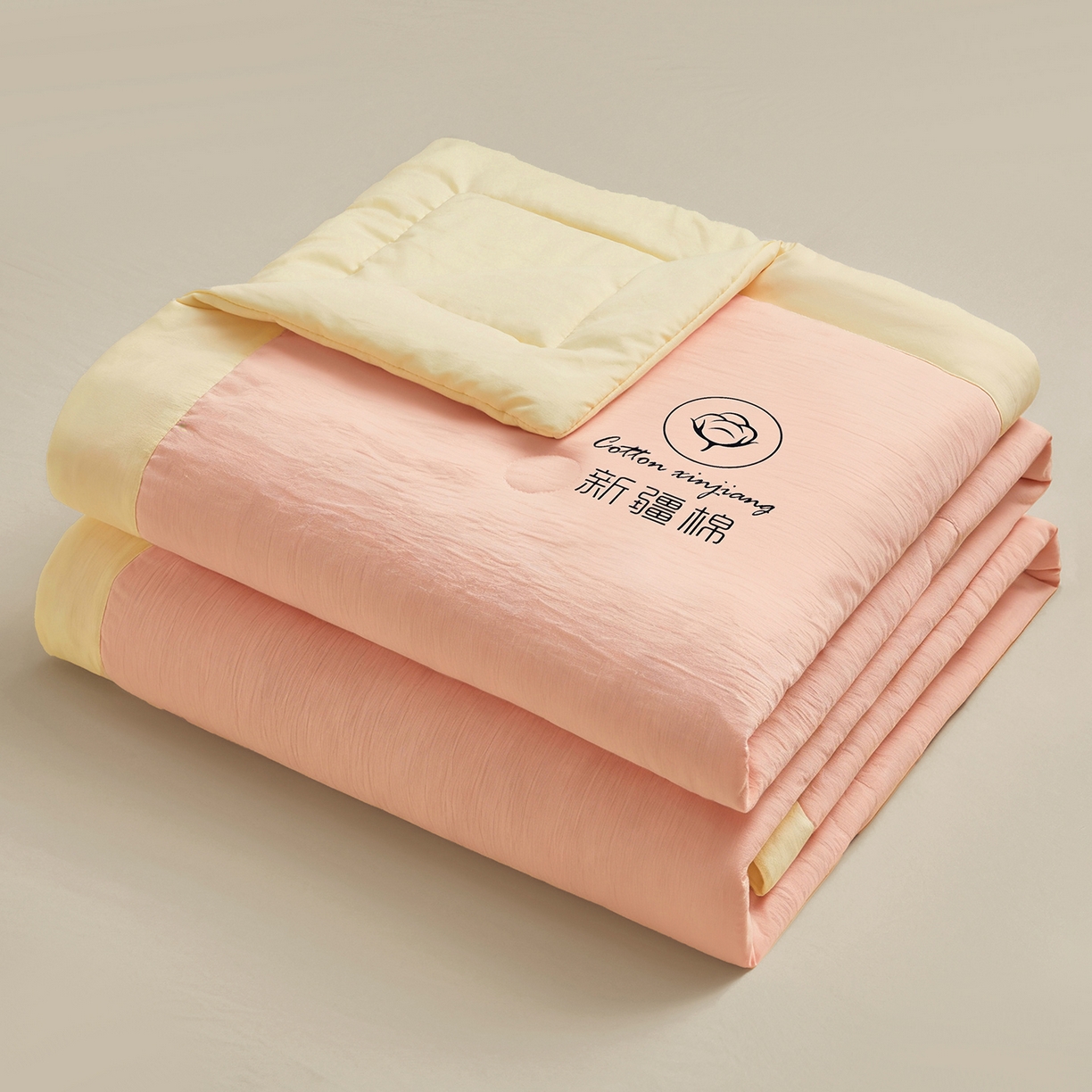 91家纺网 家纺一手货源 找家纺 晓时候 2026春夏新款纯色水洗棉双拼夏被新疆棉花被夏凉被空调被被子被芯-素夏 素夏-粉黄