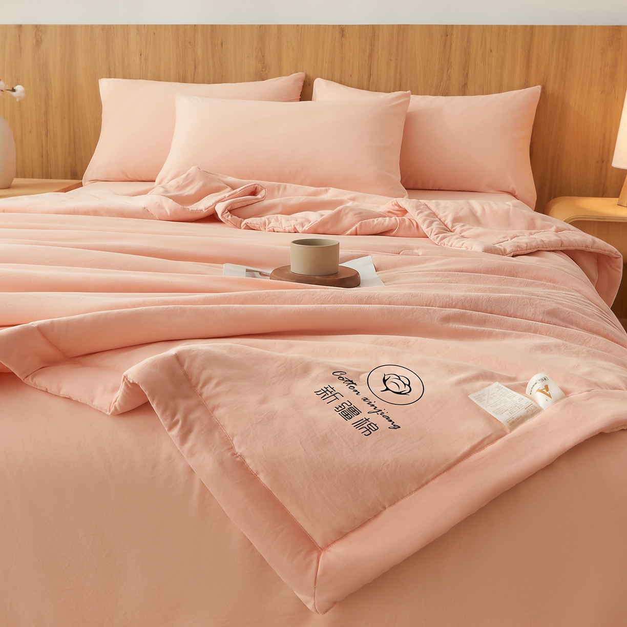 91家纺网 家纺一手货源 找家纺 晓时候 2026春夏新款纯色水洗棉双拼夏被新疆棉花被夏凉被空调被被子被芯-素夏 素夏-少女粉