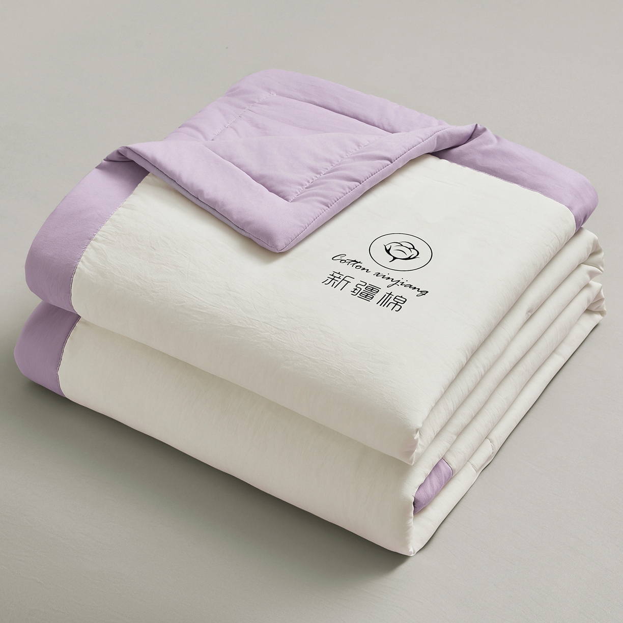 91家纺网 家纺一手货源 找家纺 晓时候 2026春夏新款纯色水洗棉双拼夏被新疆棉花被夏凉被空调被被子被芯-素夏 素夏-白紫