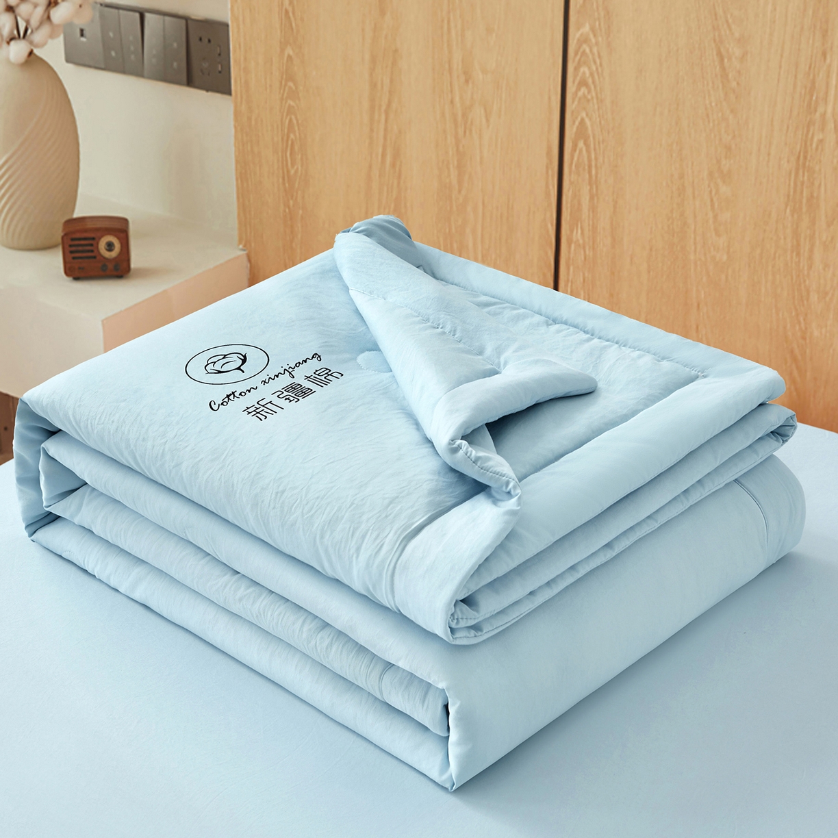 91家纺网 家纺一手货源 找家纺 晓时候 2026春夏新款纯色水洗棉双拼夏被新疆棉花被夏凉被空调被被子被芯-素夏 素夏-天蓝