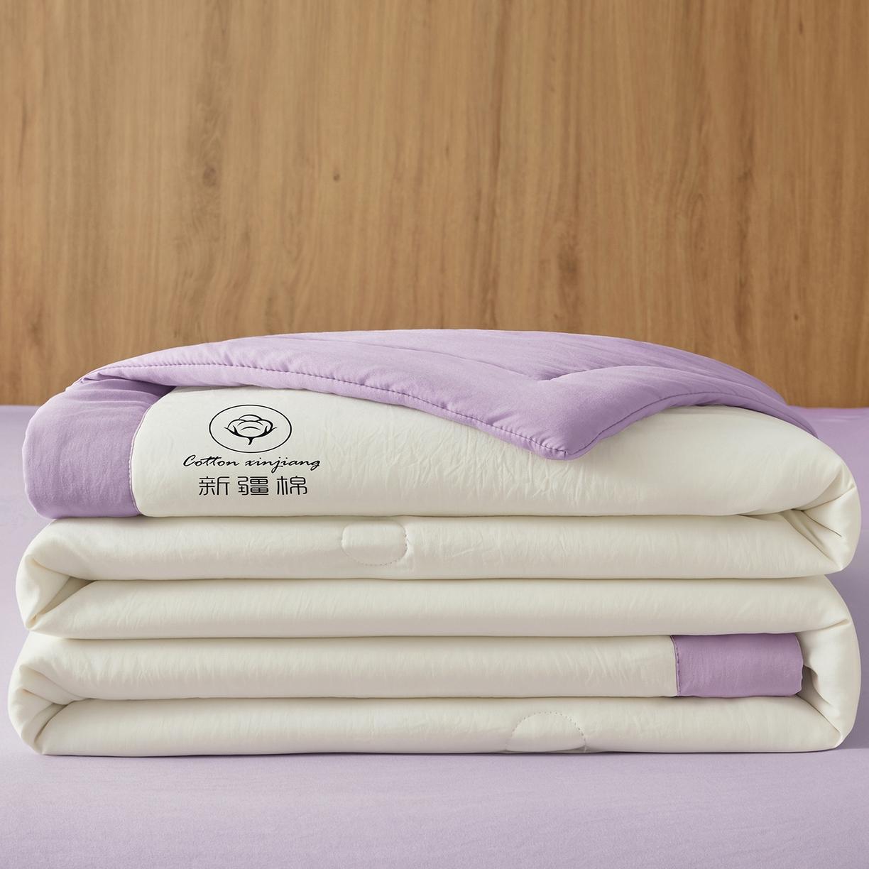91家纺网 家纺一手货源 找家纺 晓时候 2026春夏新款纯色水洗棉双拼夏被新疆棉花被夏凉被空调被被子被芯-素夏 素夏-白紫