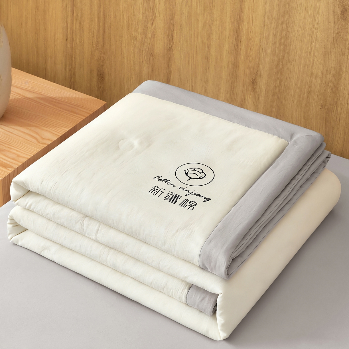 91家纺网 家纺一手货源 找家纺 晓时候 2026春夏新款纯色水洗棉双拼夏被新疆棉花被夏凉被空调被被子被芯-素夏 素夏-白灰