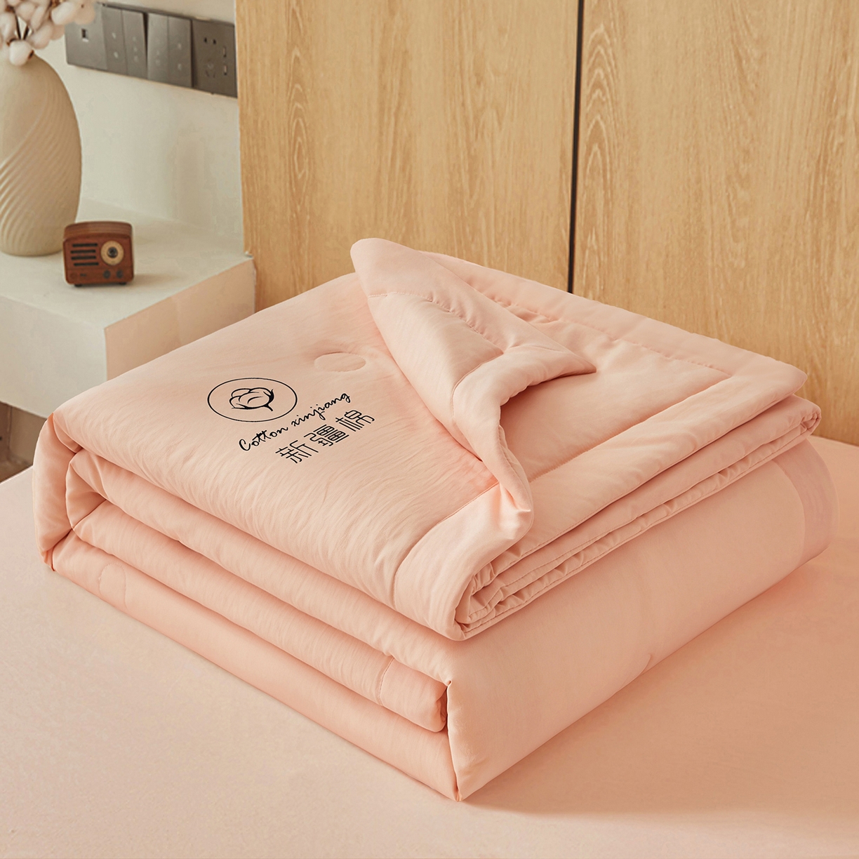 91家纺网 家纺一手货源 找家纺 晓时候 2026春夏新款纯色水洗棉双拼夏被新疆棉花被夏凉被空调被被子被芯-素夏 素夏-少女粉