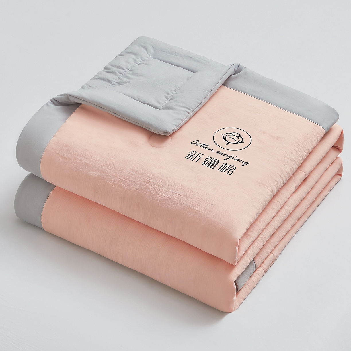 91家纺网 家纺一手货源 找家纺 晓时候 2026春夏新款纯色水洗棉双拼夏被新疆棉花被夏凉被空调被被子被芯-素夏 素夏-粉灰
