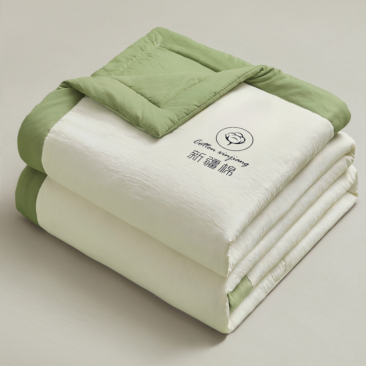 91家纺网 家纺一手货源 找家纺 晓时候 2026春夏新款纯色水洗棉双拼夏被新疆棉花被夏凉被空调被被子被芯-素夏 素夏-白果绿