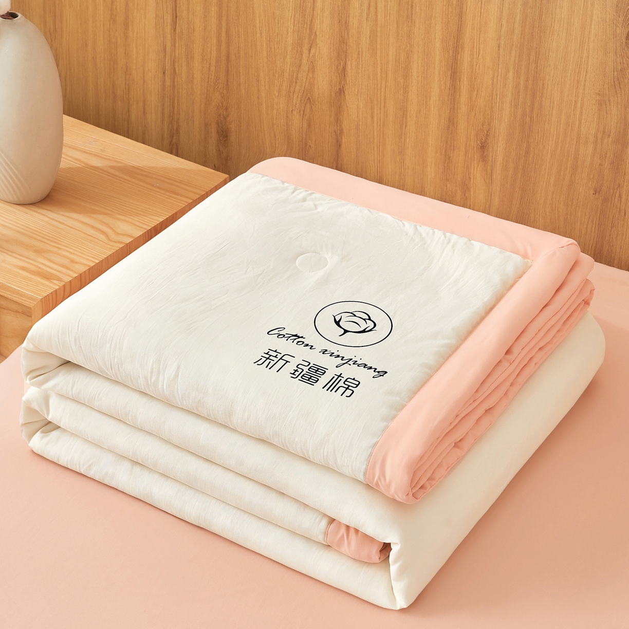 91家纺网 家纺一手货源 找家纺 晓时候 2026春夏新款纯色水洗棉双拼夏被新疆棉花被夏凉被空调被被子被芯-素夏 素夏-白粉