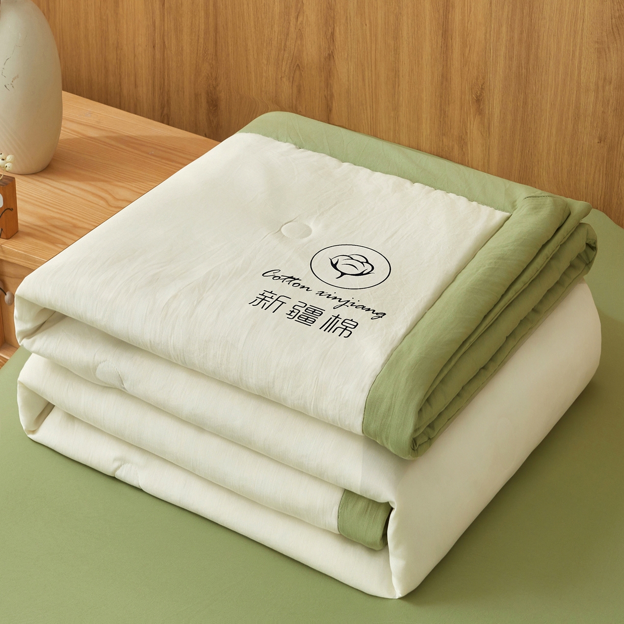 91家纺网 家纺一手货源 找家纺 晓时候 2026春夏新款纯色水洗棉双拼夏被新疆棉花被夏凉被空调被被子被芯-素夏 素夏-白果绿