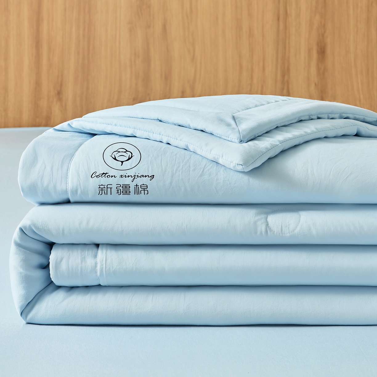 91家纺网 家纺一手货源 找家纺 晓时候 2026春夏新款纯色水洗棉双拼夏被新疆棉花被夏凉被空调被被子被芯-素夏 素夏-天蓝