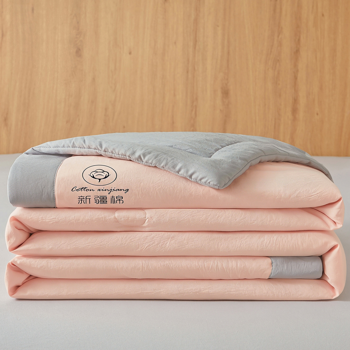 91家纺网 家纺一手货源 找家纺 晓时候 2026春夏新款纯色水洗棉双拼夏被新疆棉花被夏凉被空调被被子被芯-素夏 素夏-粉灰