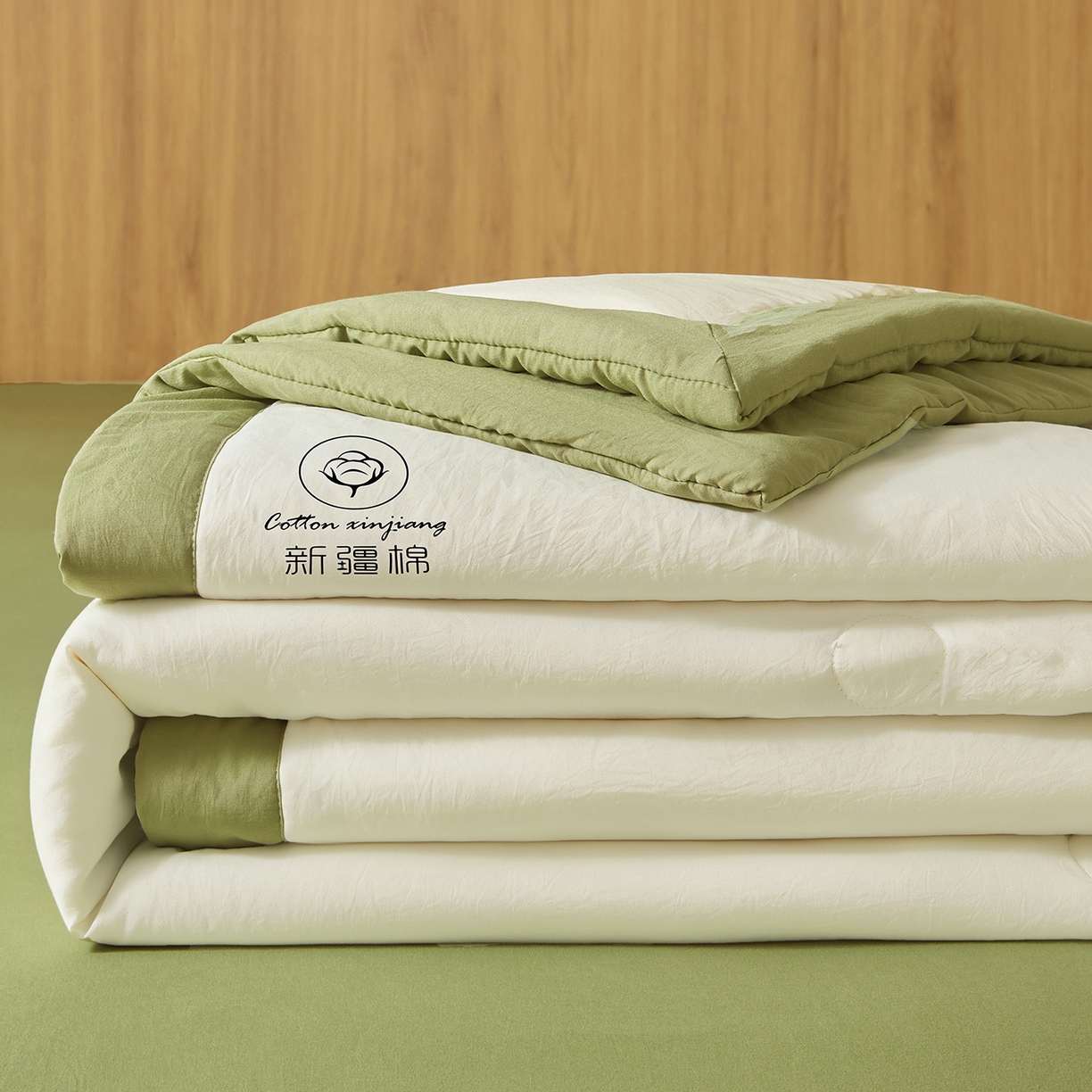 91家纺网 家纺一手货源 找家纺 晓时候 2026春夏新款纯色水洗棉双拼夏被新疆棉花被夏凉被空调被被子被芯-素夏 素夏-白果绿
