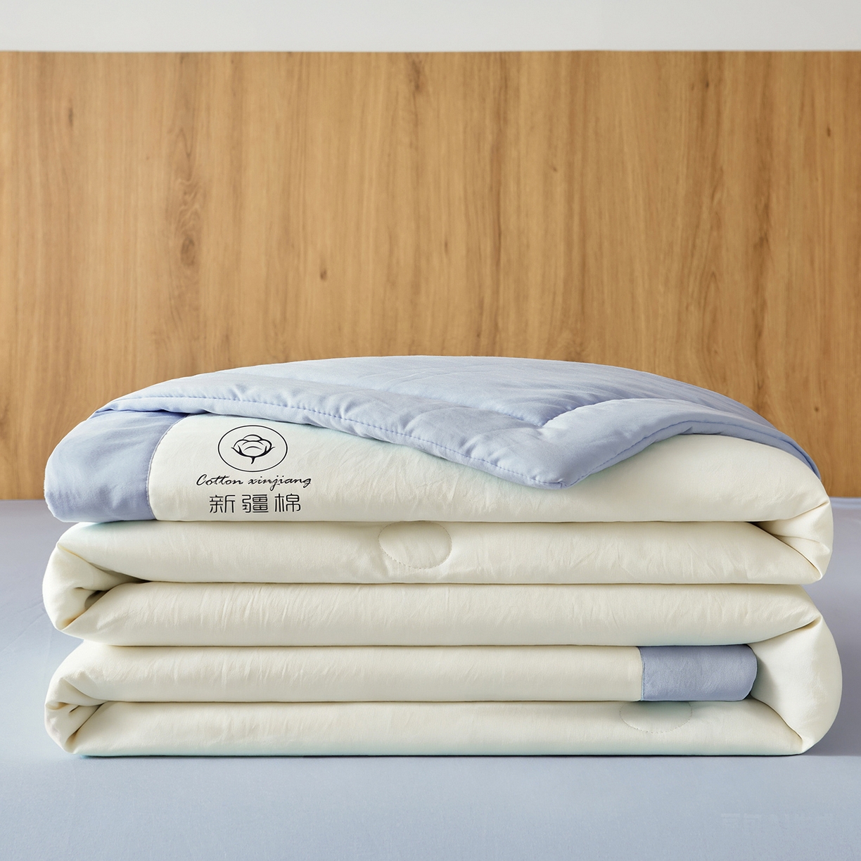 91家纺网 家纺一手货源 找家纺 晓时候 2026春夏新款纯色水洗棉双拼夏被新疆棉花被夏凉被空调被被子被芯-素夏 素夏-白蓝