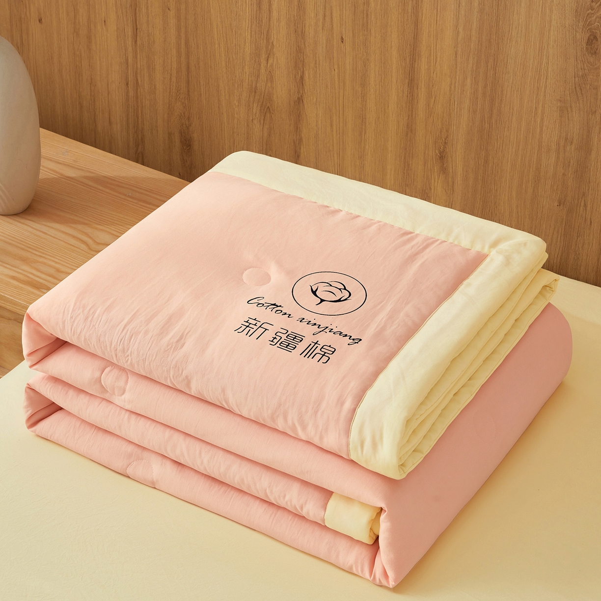 91家纺网 家纺一手货源 找家纺 晓时候 2026春夏新款纯色水洗棉双拼夏被新疆棉花被夏凉被空调被被子被芯-素夏 素夏-粉黄