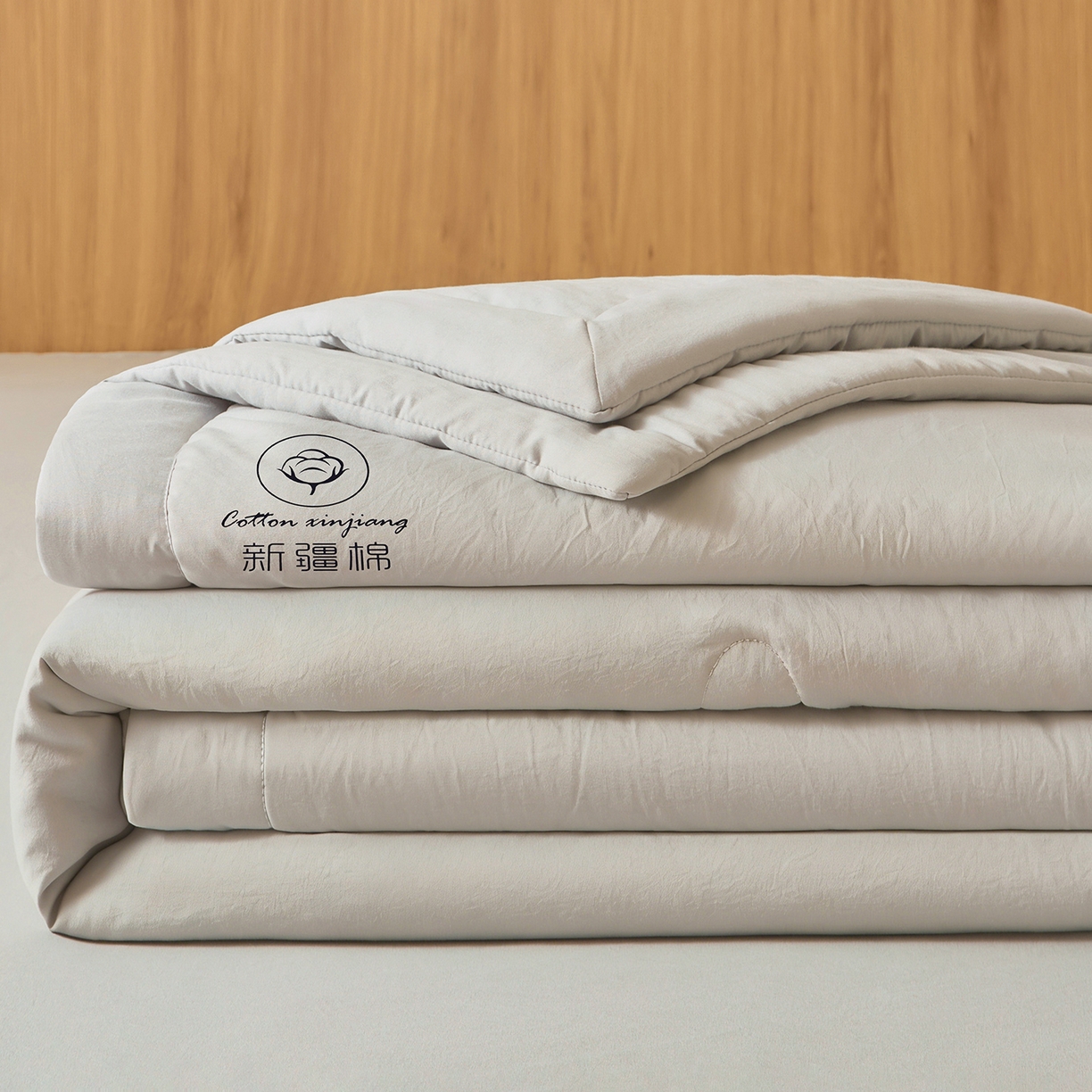 91家纺网 家纺一手货源 找家纺 晓时候 2026春夏新款纯色水洗棉双拼夏被新疆棉花被夏凉被空调被被子被芯-素夏 素夏-浅灰