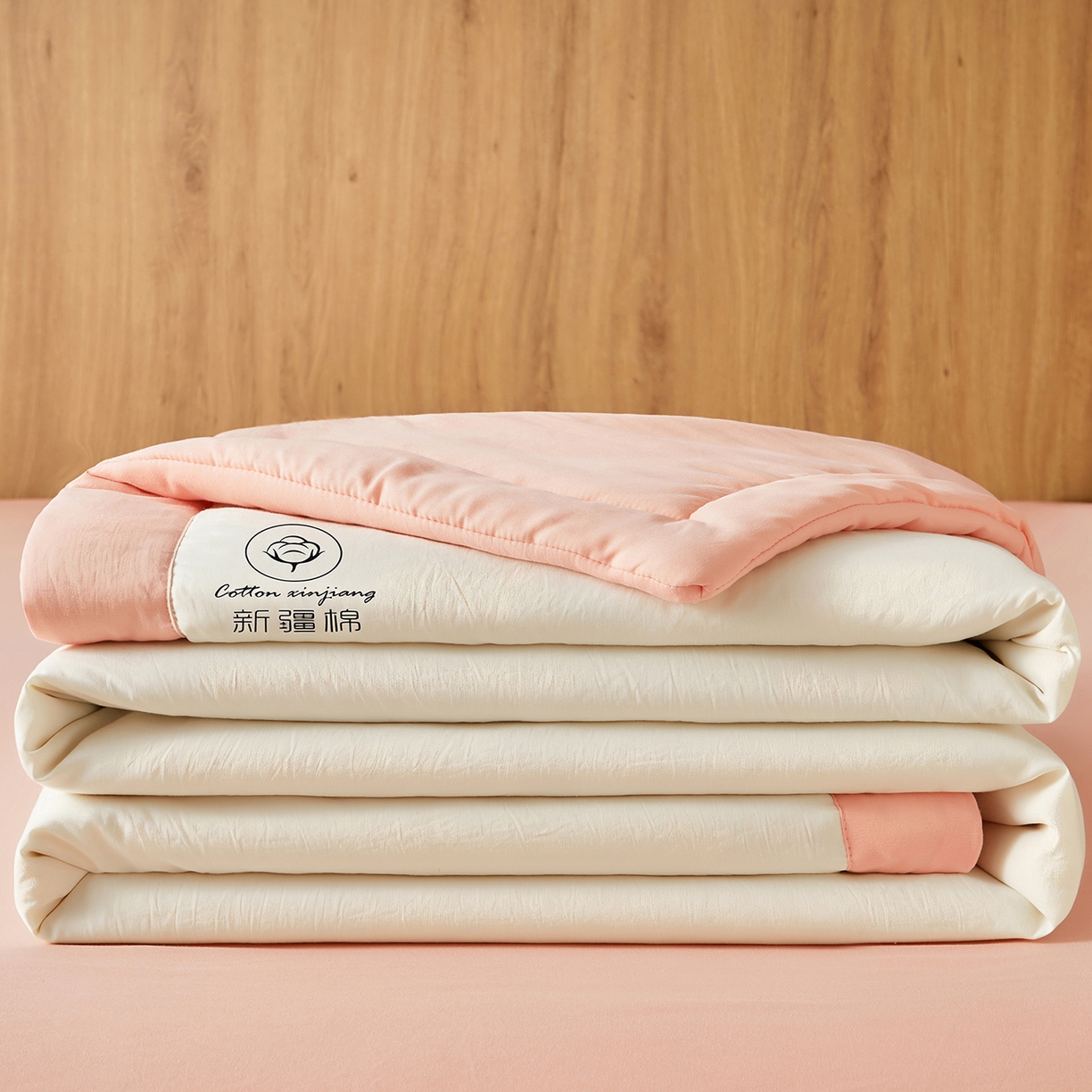 91家纺网 家纺一手货源 找家纺 晓时候 2026春夏新款纯色水洗棉双拼夏被新疆棉花被夏凉被空调被被子被芯-素夏 素夏-白粉