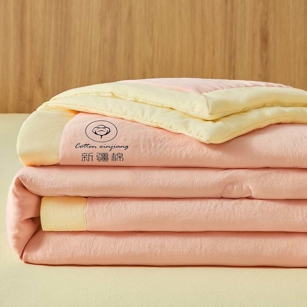 91家纺网 家纺一手货源 找家纺 晓时候 2026春夏新款纯色水洗棉双拼夏被新疆棉花被夏凉被空调被被子被芯-素夏 素夏-粉黄