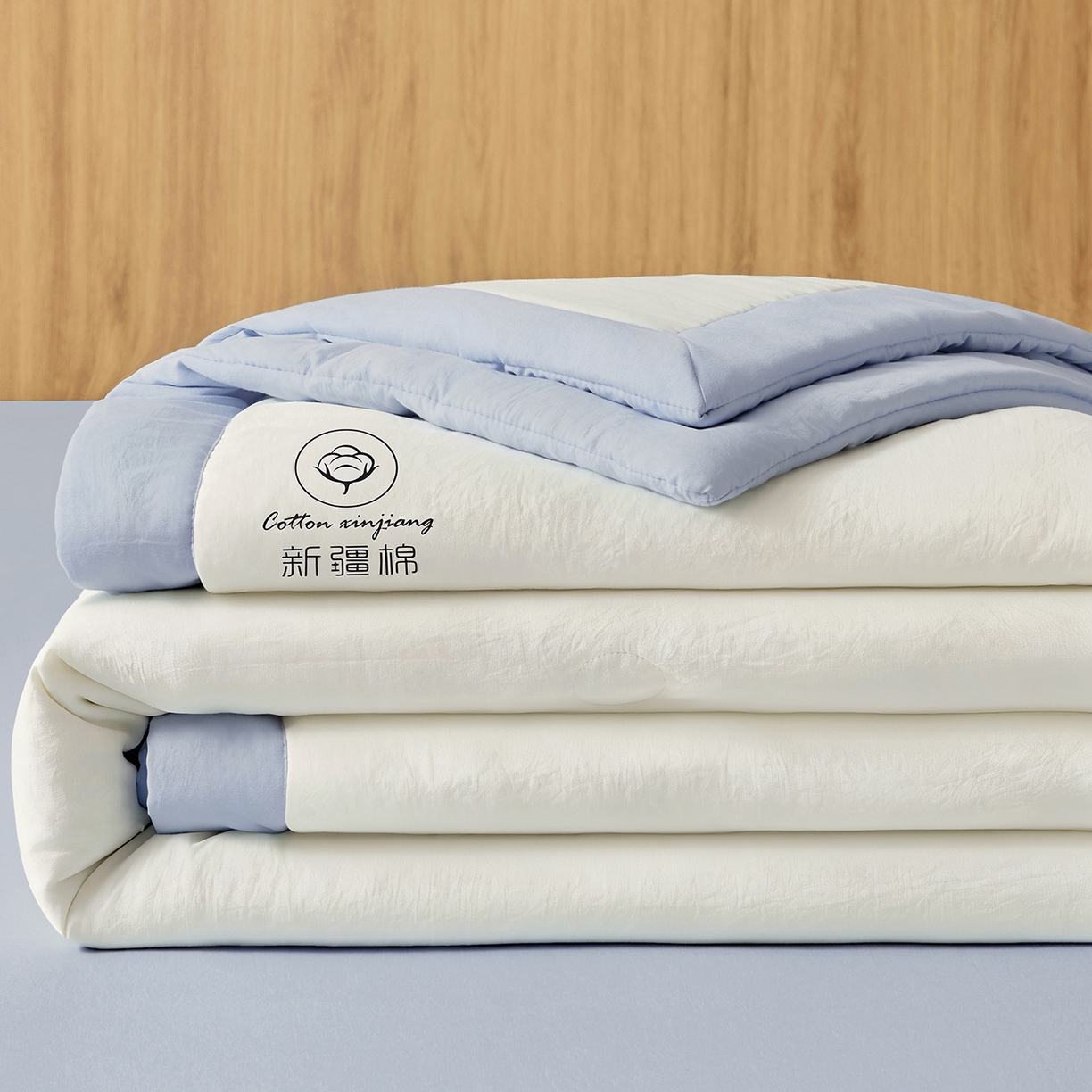 91家纺网 家纺一手货源 找家纺 晓时候 2026春夏新款纯色水洗棉双拼夏被新疆棉花被夏凉被空调被被子被芯-素夏 素夏-白蓝