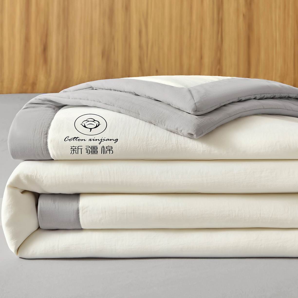 91家纺网 家纺一手货源 找家纺 晓时候 2026春夏新款纯色水洗棉双拼夏被新疆棉花被夏凉被空调被被子被芯-素夏 素夏-白灰