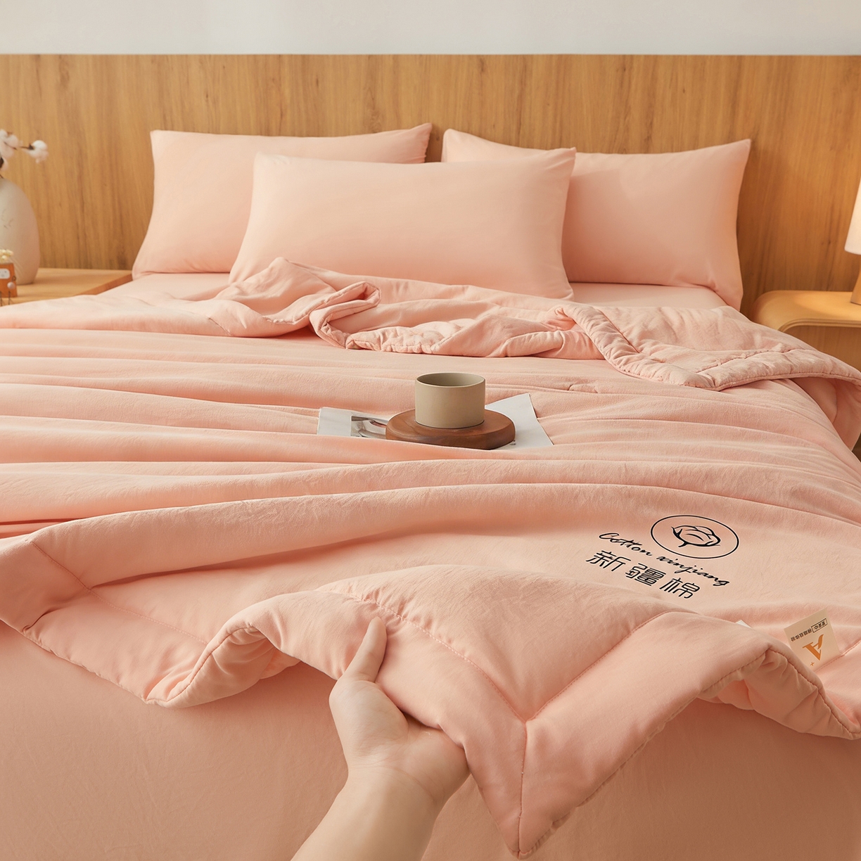 91家纺网 家纺一手货源 找家纺 晓时候 2026春夏新款纯色水洗棉双拼夏被新疆棉花被夏凉被空调被被子被芯-素夏 素夏-少女粉