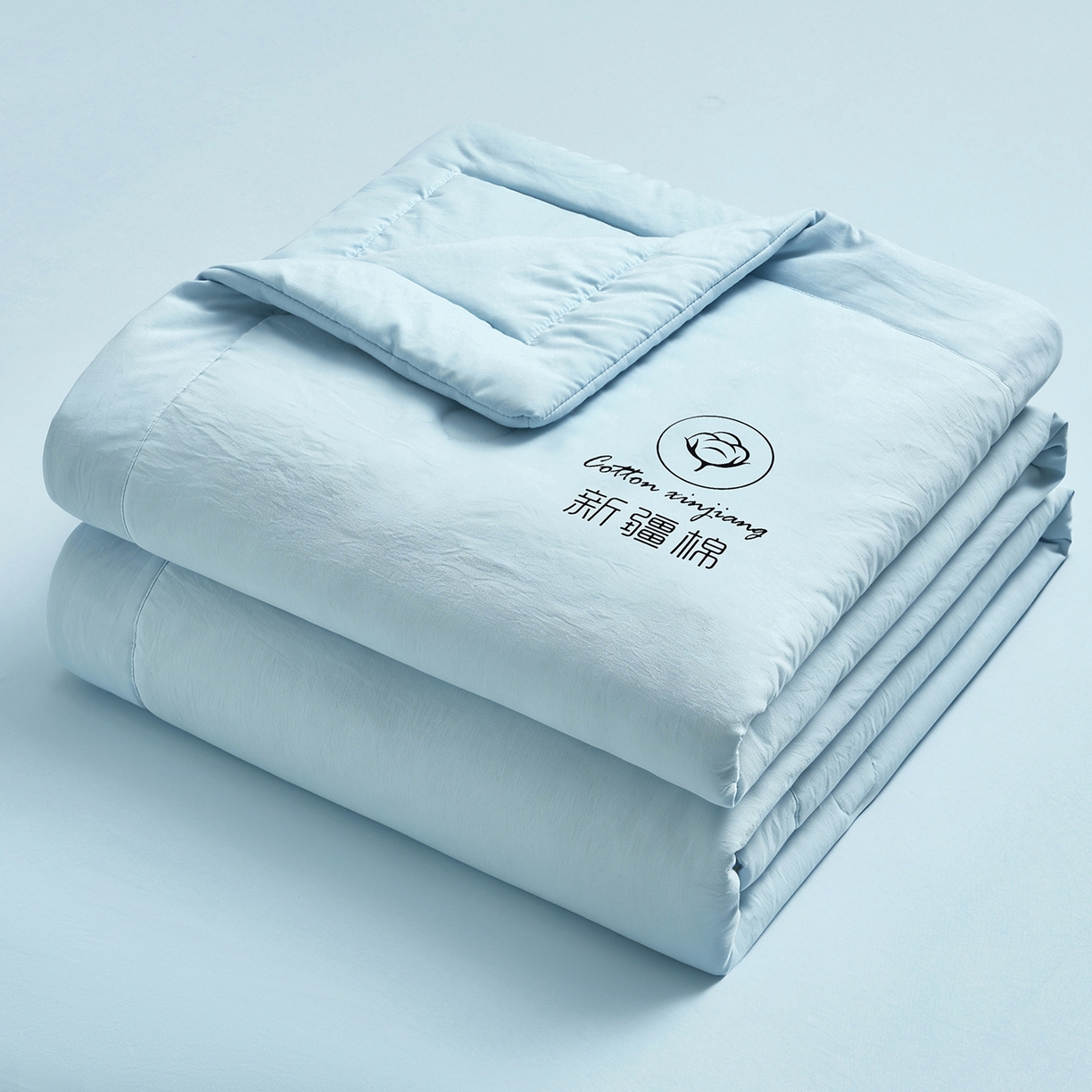 91家纺网 家纺一手货源 找家纺 晓时候 2026春夏新款纯色水洗棉双拼夏被新疆棉花被夏凉被空调被被子被芯-素夏 素夏-天蓝