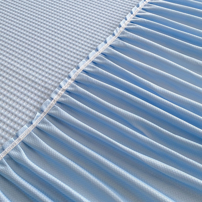 91家纺网 家纺一手货源 找家纺 七里香 2026春夏新款2026新款华夫格3D千鸟格冰豆豆凉席床裙款三件套 华夫格-天蓝