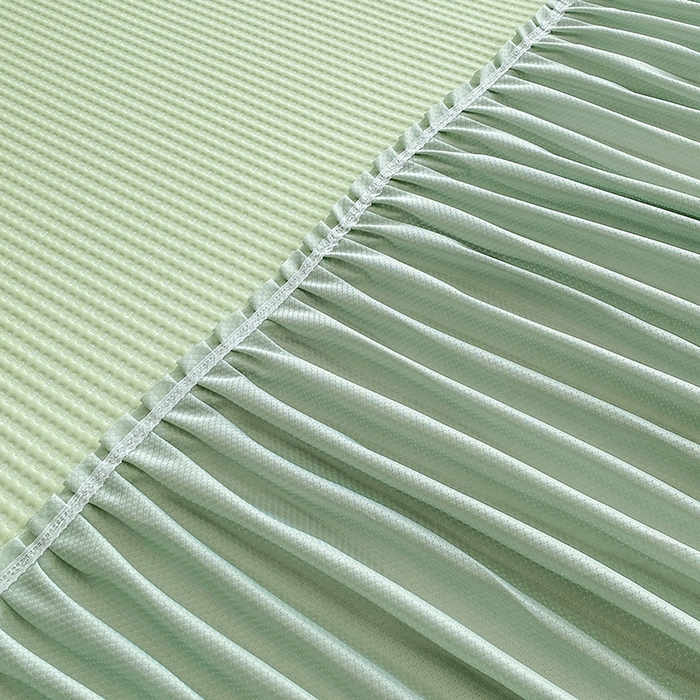 91家纺网 家纺一手货源 找家纺 七里香 2026春夏新款2026新款华夫格3D千鸟格冰豆豆凉席床裙款三件套 华夫格-果绿