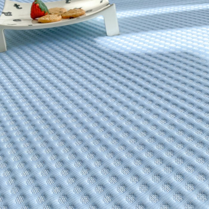 91家纺网 家纺一手货源 找家纺 七里香 2026春夏新款2026新款华夫格3D千鸟格冰豆豆凉席床裙款三件套 华夫格-天蓝