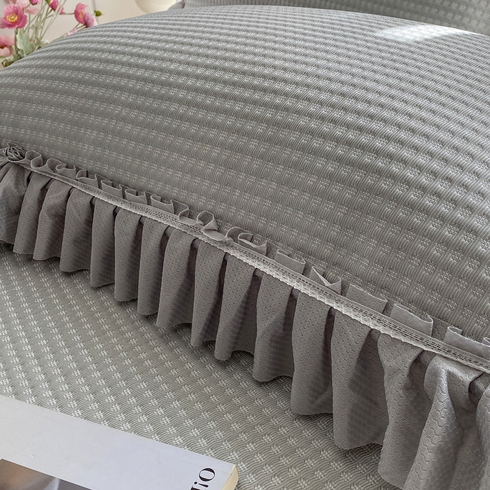 91家纺网 家纺一手货源 找家纺 七里香 2026春夏新款2026新款华夫格3D千鸟格冰豆豆凉席床裙款三件套 华夫格-浅灰