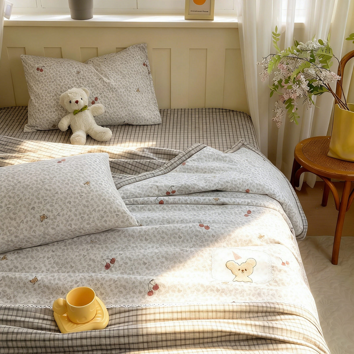 91家纺网 家纺一手货源 找家纺 （总）宝士康家纺 2026新款10A抗菌全棉花边双拼云朵棉单夏被夏被四件套