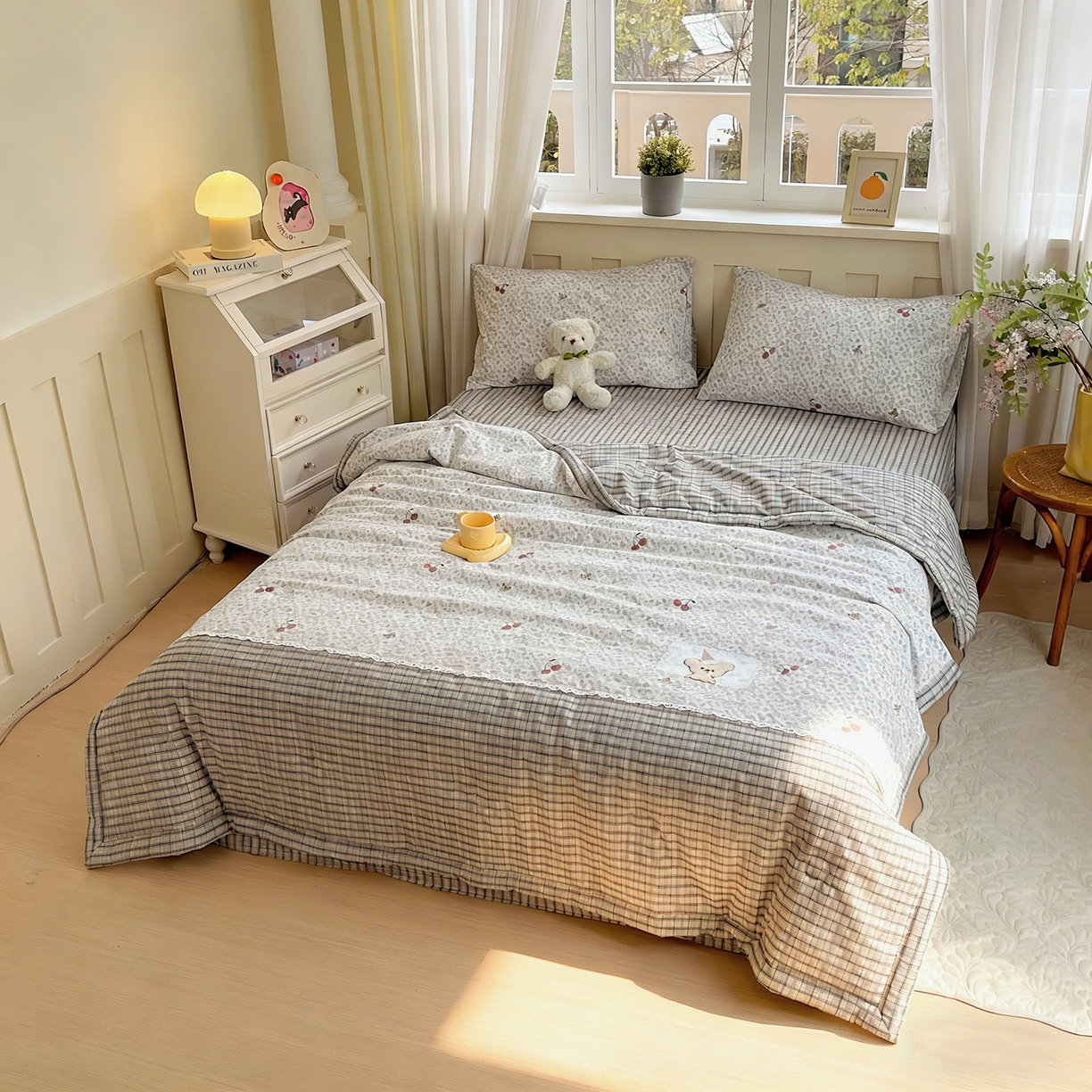 91家纺网 家纺一手货源 找家纺 （总）宝士康家纺 2026新款10A抗菌全棉花边双拼云朵棉单夏被夏被四件套