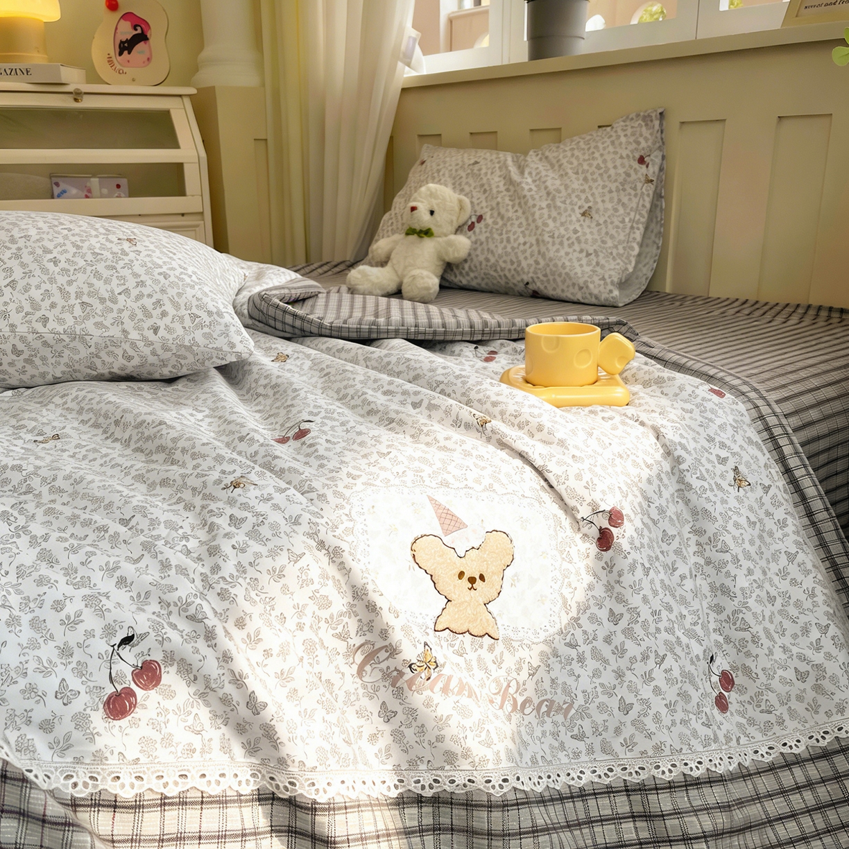 91家纺网 家纺一手货源 找家纺 （总）宝士康家纺 2026新款10A抗菌全棉花边双拼云朵棉单夏被夏被四件套