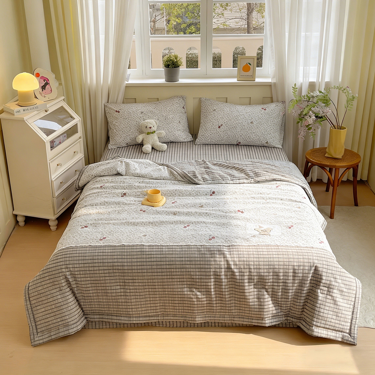 91家纺网 家纺一手货源 找家纺 （总）宝士康家纺 2026新款10A抗菌全棉花边双拼云朵棉单夏被夏被四件套