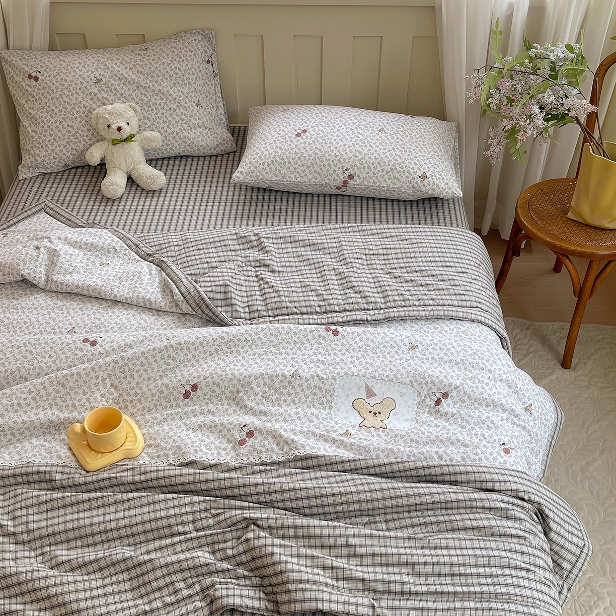 91家纺网 家纺一手货源 找家纺 （总）宝士康家纺 2026新款10A抗菌全棉花边双拼云朵棉单夏被夏被四件套