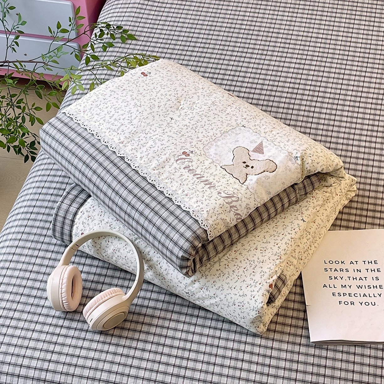 91家纺网 家纺一手货源 找家纺 （总）宝士康家纺 2026新款10A抗菌全棉花边双拼云朵棉单夏被夏被四件套