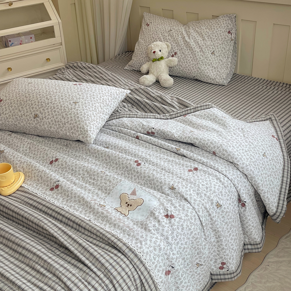 91家纺网 家纺一手货源 找家纺 （总）宝士康家纺 2026新款10A抗菌全棉花边双拼云朵棉单夏被夏被四件套