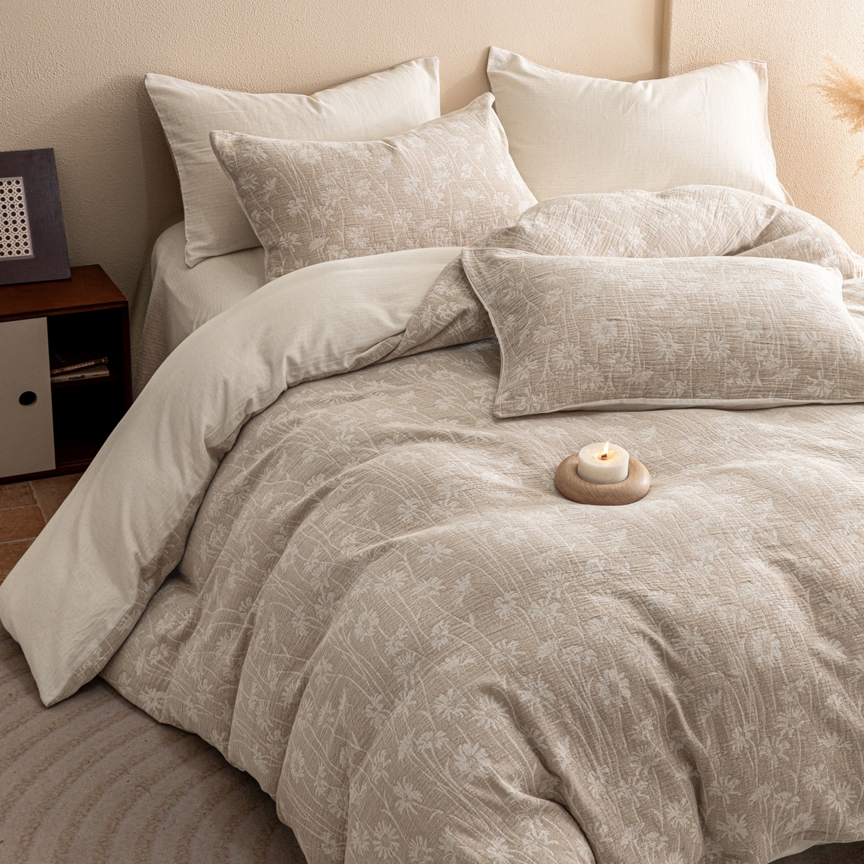 91家纺网 家纺一手货源 找家纺 （总）尚品本色 2026春夏新款无印风A类色织棉麻提花柔软四件套